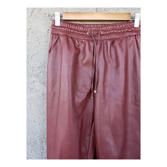 NWT Burgundy Vegan Leather Joggers - Picture 4 of 6
